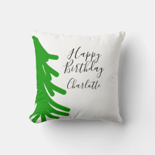 Green Christmas tree happy birthday December winte Cushion