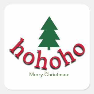 Green Christmas Tree HoHoHo Red Merry Christmas Square Sticker