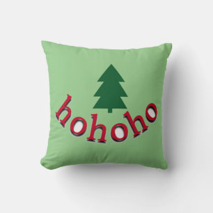 Green Christmas Tree HoHoHo Red Typography Cushion