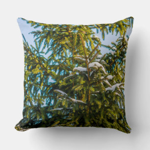 Green Christmas Tree In Snow Cushion