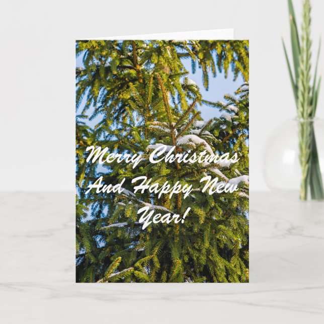 Green Christmas Tree In Snow Holiday Card (Front)