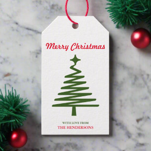 Green Christmas Tree l Red Typography Holiday Gift Tags