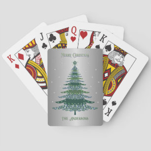 Green Christmas Tree Name Custom Silver Foil Playing Cards