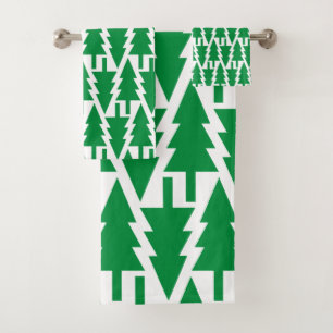 green christmas tree pattern bath towel set