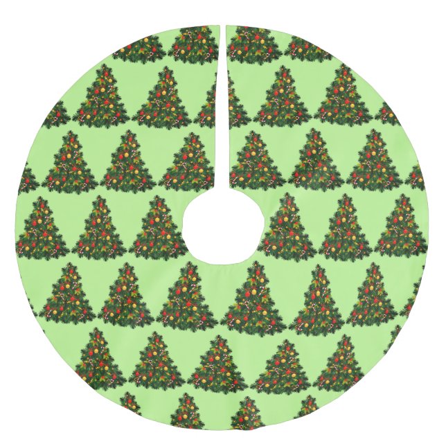 Green Christmas Tree Pattern Country Brushed Polyester Tree Skirt (Front)