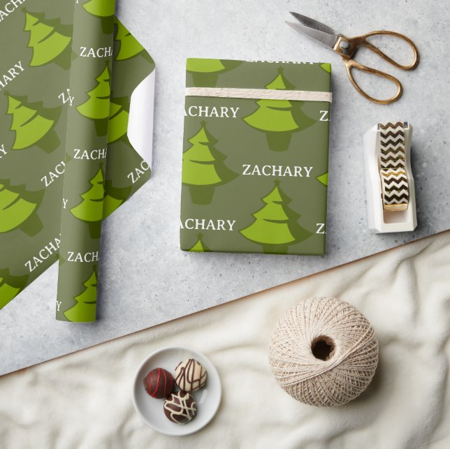 Green Christmas Tree Personalised Gift Wrapping Paper (Crafts)