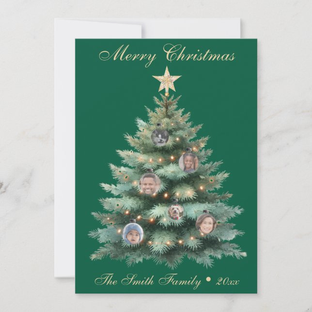 Green Christmas Tree Photo Ornament  Holiday Card (Front)