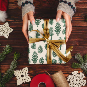 Green Christmas Tree Pine Tree White Snow Wrapping Paper