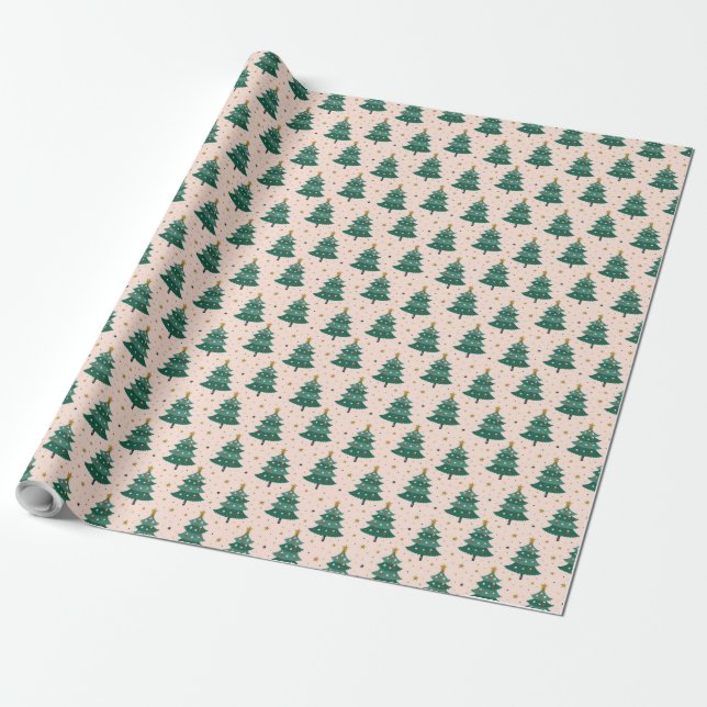  Green Christmas Tree Pink Simple Modern Wrapping Paper (Unrolled)