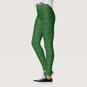 Green Christmas Tree Plaid Tights