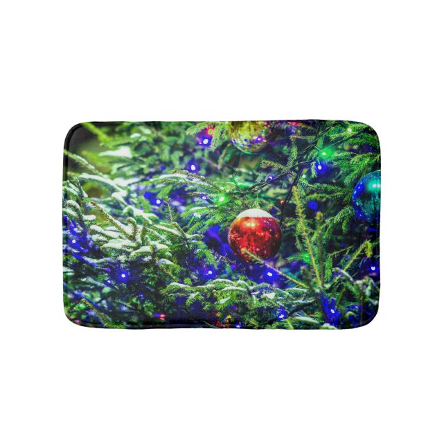 Green Christmas Tree Red Ball Bath Mat (Front)