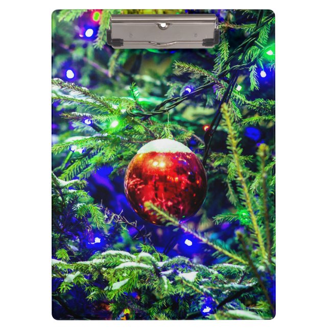 Green Christmas Tree Red Ball Clipboard (Front)