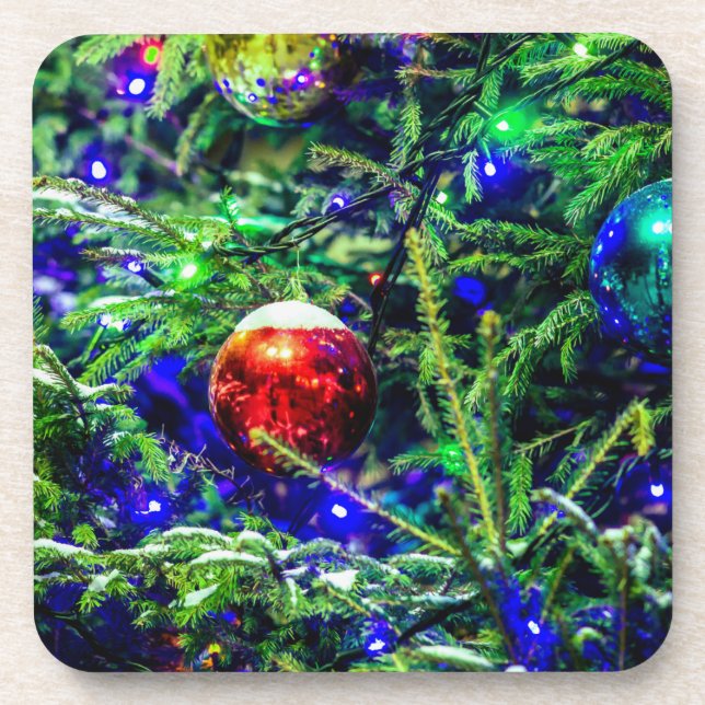 Green Christmas Tree Red Ball Coaster (Front)