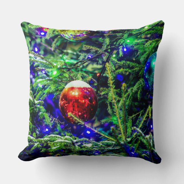 Green Christmas Tree Red Ball Cushion (Front)