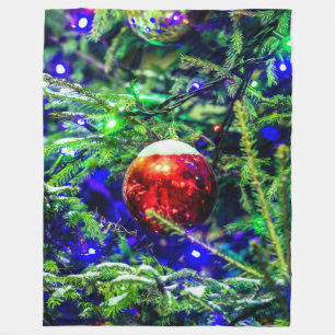 Green Christmas Tree Red Ball Fleece Blanket