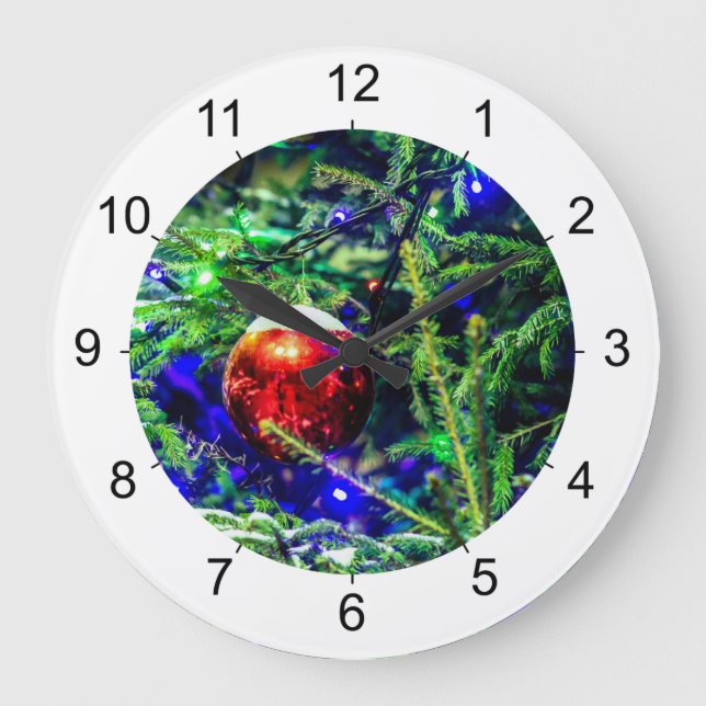 Green Christmas Tree Red Ball Large Clock (Front)