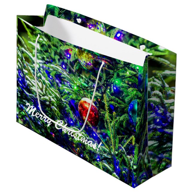 Green Christmas Tree Red Ball Large Gift Bag (Front Angled)