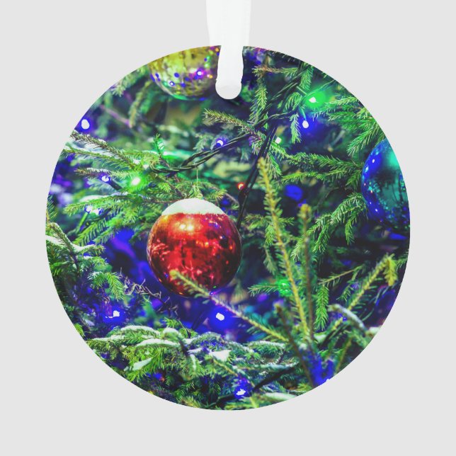 Green Christmas Tree Red Ball Ornament (Back)