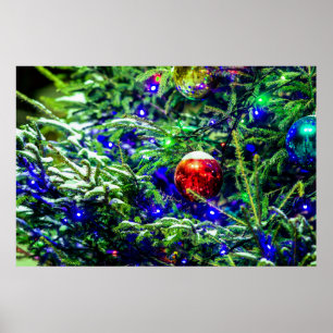 Green Christmas Tree Red Ball Poster