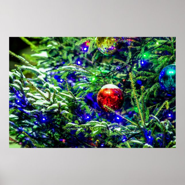 Green Christmas Tree Red Ball Poster (Front)