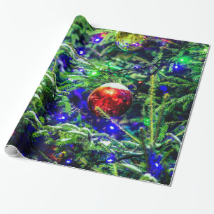 Green Christmas Tree Red Ball Wrapping Paper