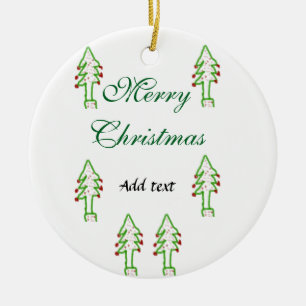 Green Christmas tree red cherry merry Christmas mo Ceramic Ornament