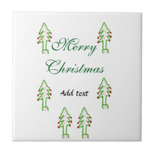 Green Christmas tree red cherry merry Christmas mo Ceramic Tile