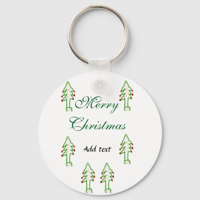 Green Christmas tree red cherry merry Christmas mo Key Ring (Front)