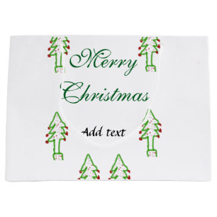 Green Christmas tree red cherry merry Christmas mo Large Gift Bag