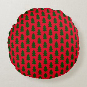 Green Christmas Tree Red Round Cushion
