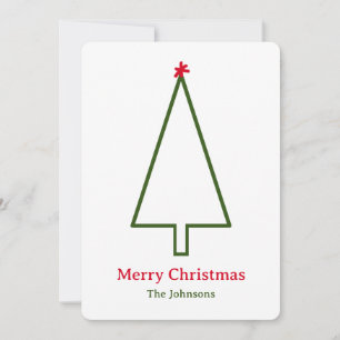 Green Christmas Tree Red Snowflake Simple Minimal Holiday Card