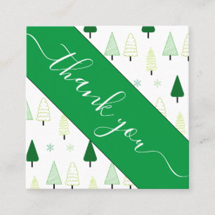 Green Christmas Tree & Snow Thank You Social Media Square Business Card