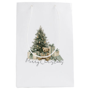 Green Christmas Tree Teddy Bear Gifts Medium Gift Bag