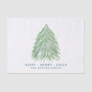 Green Christmas Tree Watercolor Drawing Holiday Tissue Paper