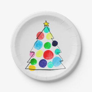 Green Christmas Tree watercolor Paper Plates