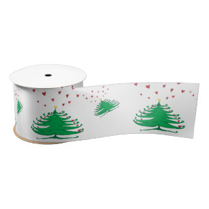 Green Christmas Tree  Wide Satin Ribbon, 2 Yard Ribbon