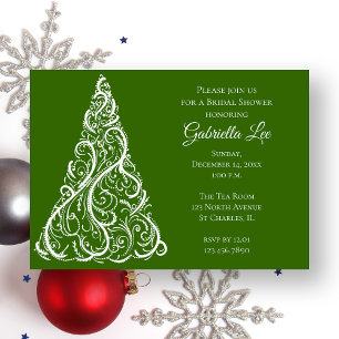 Green Christmas Tree Winter Bridal Shower Invitation