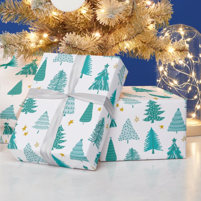 Green Christmas Tree Winter Forest Pattern Wrapping Paper (Holidays)