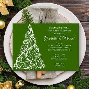 Green Christmas Tree Winter Post Wedding Brunch Invitation