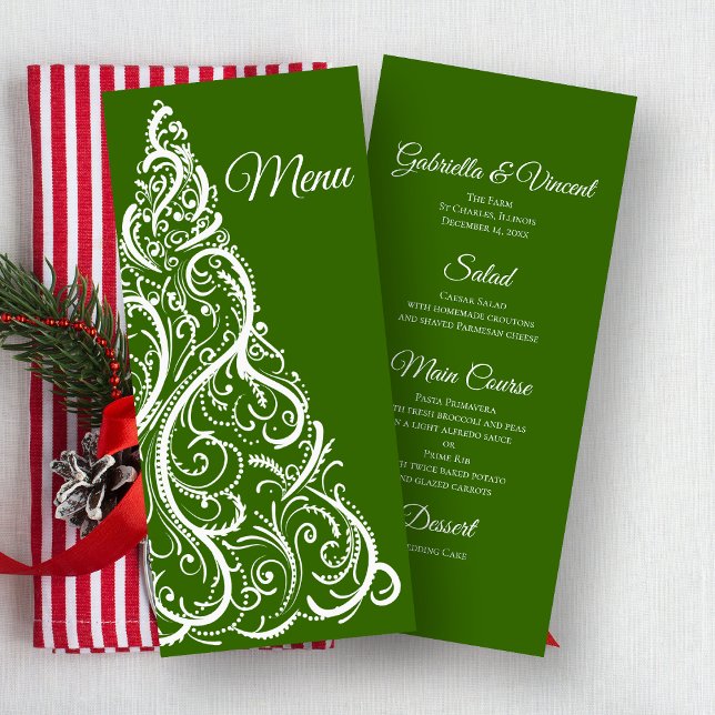 Green Christmas Tree Winter Wedding Menu (Creator Uploaded)
