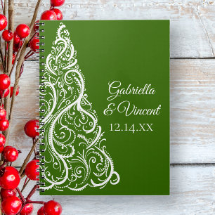 Green Christmas Tree Winter Wedding Notebook