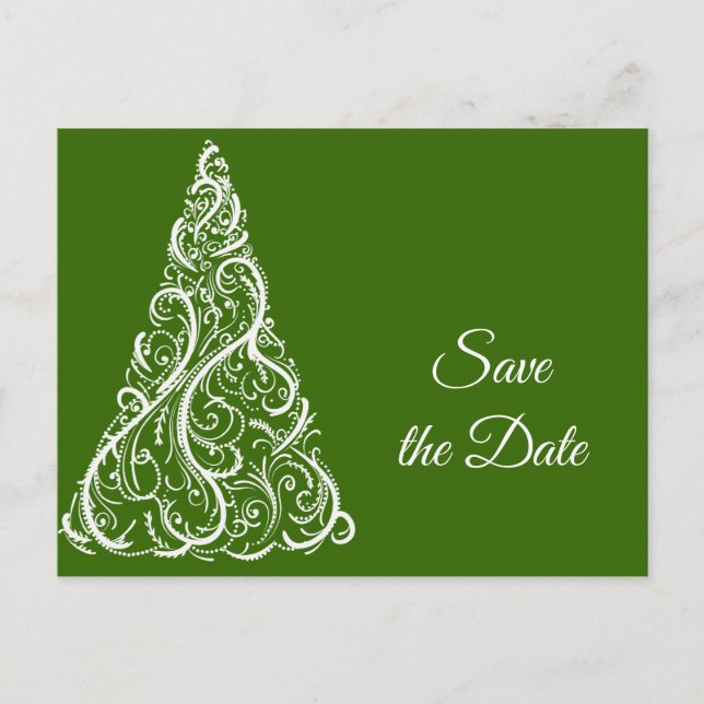 Green Christmas Tree Winter Wedding Save the Date Announcement Postcard (Front)