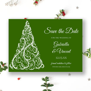 Green Christmas Tree Winter Wedding Save the Date Invitation