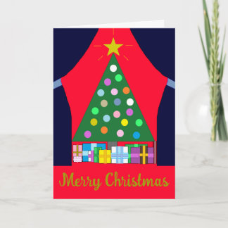Green Christmas Tree with Blue Drapes: Card