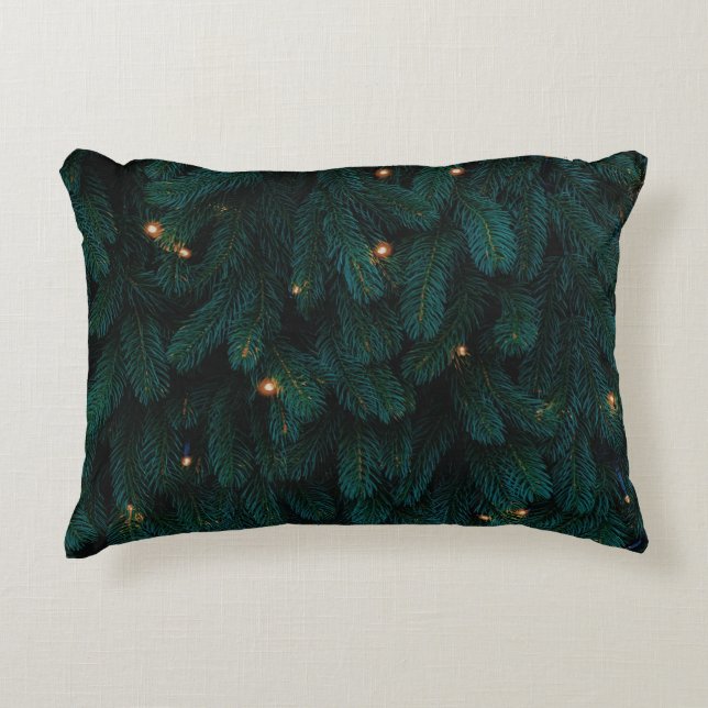 GREEN CHRISTMAS TREE WITH LIGHTS DECORATIVE CUSHION (Front)