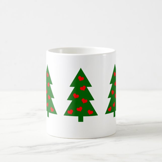 Green Christmas Tree With Red Hearts  Coffee Mug (Center)