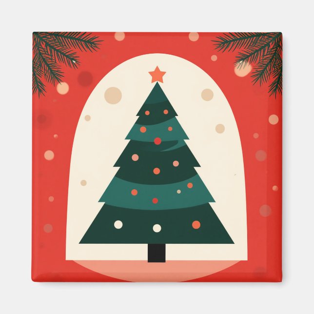 Green Christmas Tree With Red Holiday Magnet (Front)