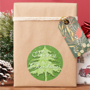 Green Christmas Tree with Stars Classic Round Sticker