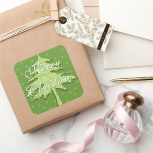 Green Christmas Tree with Stars Square Sticker