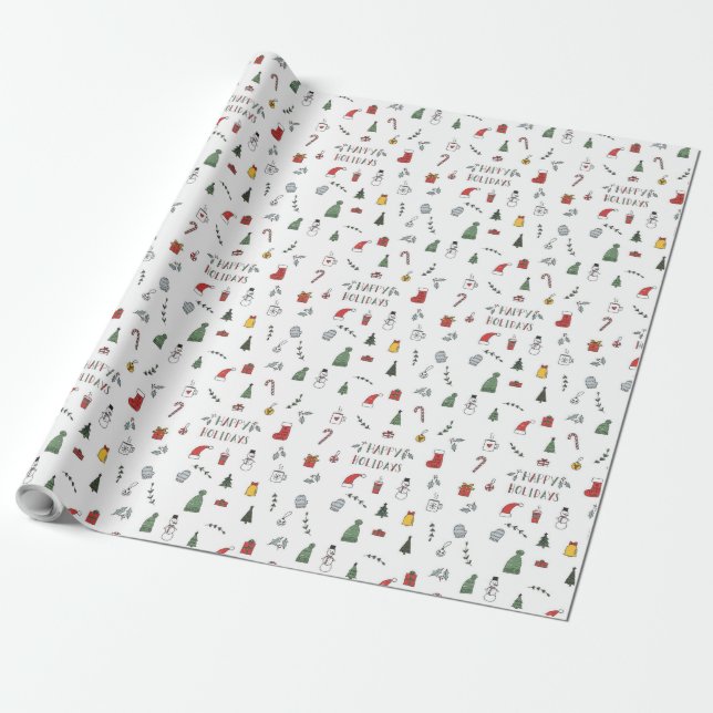 Green Christmas Tree Wrapping Paper - Festive  (Unrolled)